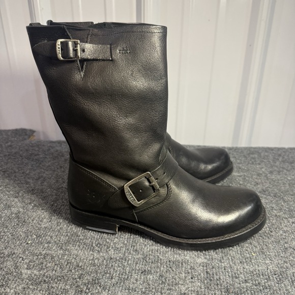 Frye Shoes - Frye Veronica Shortie Boots Womens 7.5 Black Leather Engineer Moto Biker Harness
